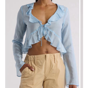 NWT Abound Ruffle Satin Crop Top Size:L Women Long Sleeve Baby Blue